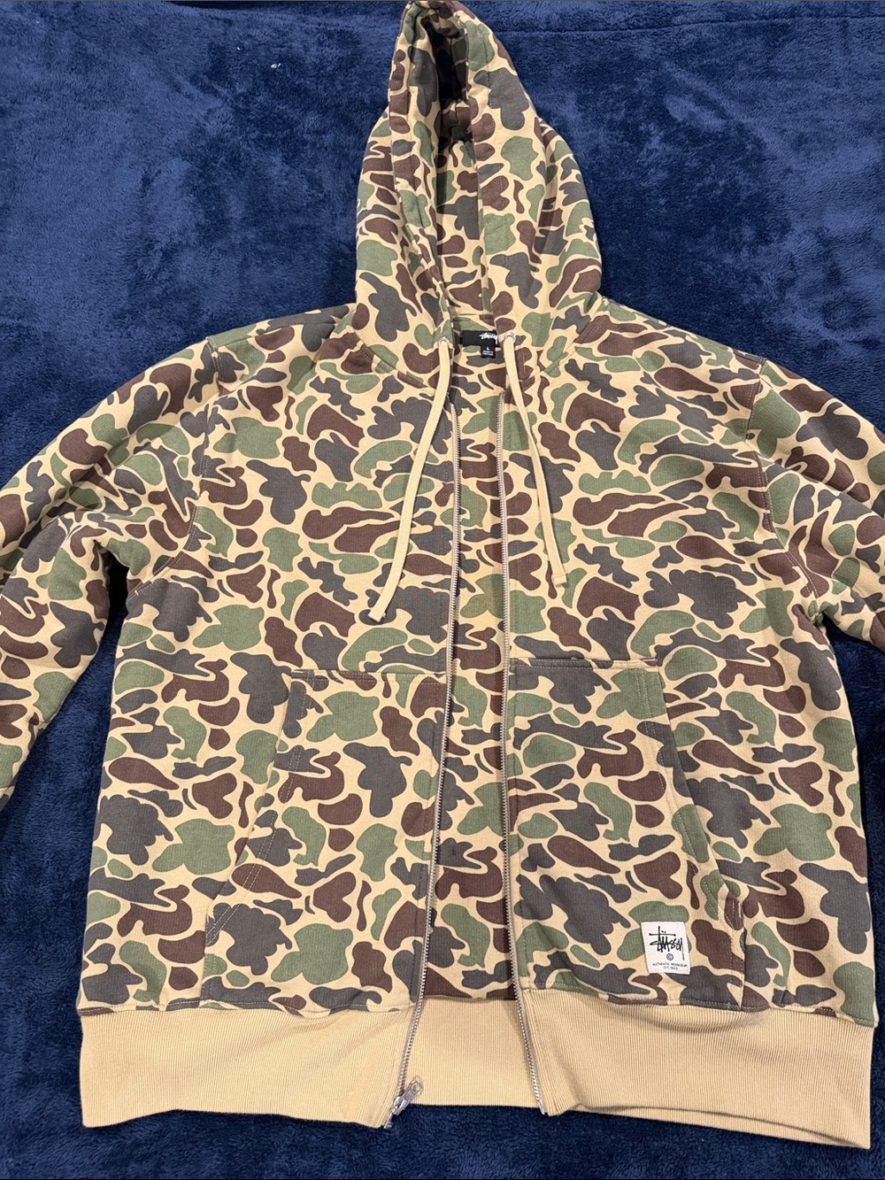 Stussy Men's Camo Double Face Zip Hoody Jacket Size Large